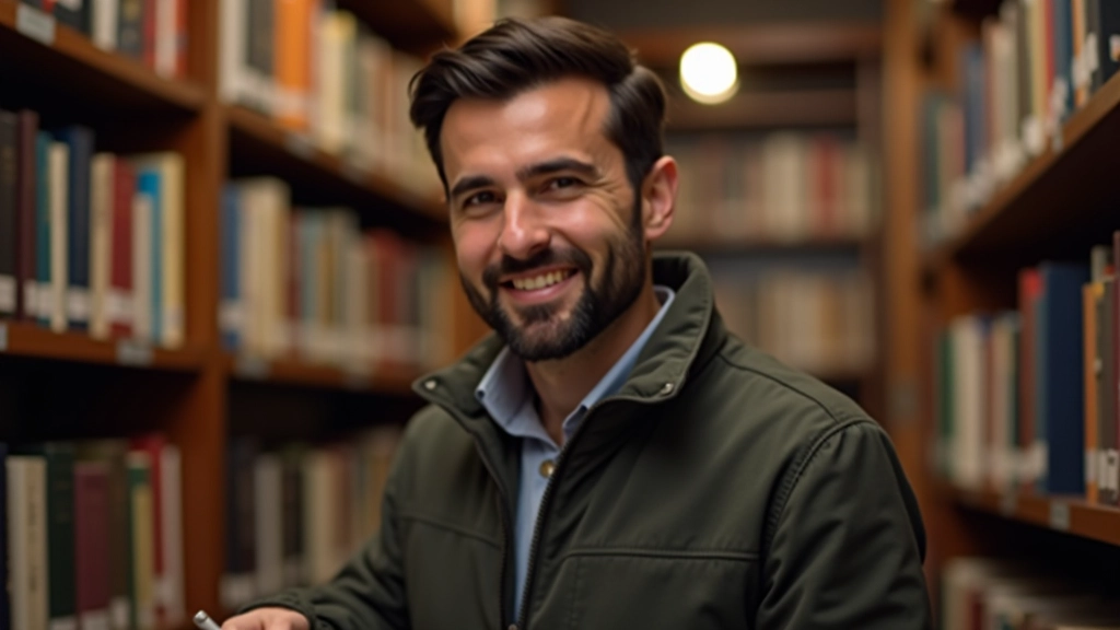 Scaffale di libri colorati in libreria con lettore che sceglie, atmosfera accogliente