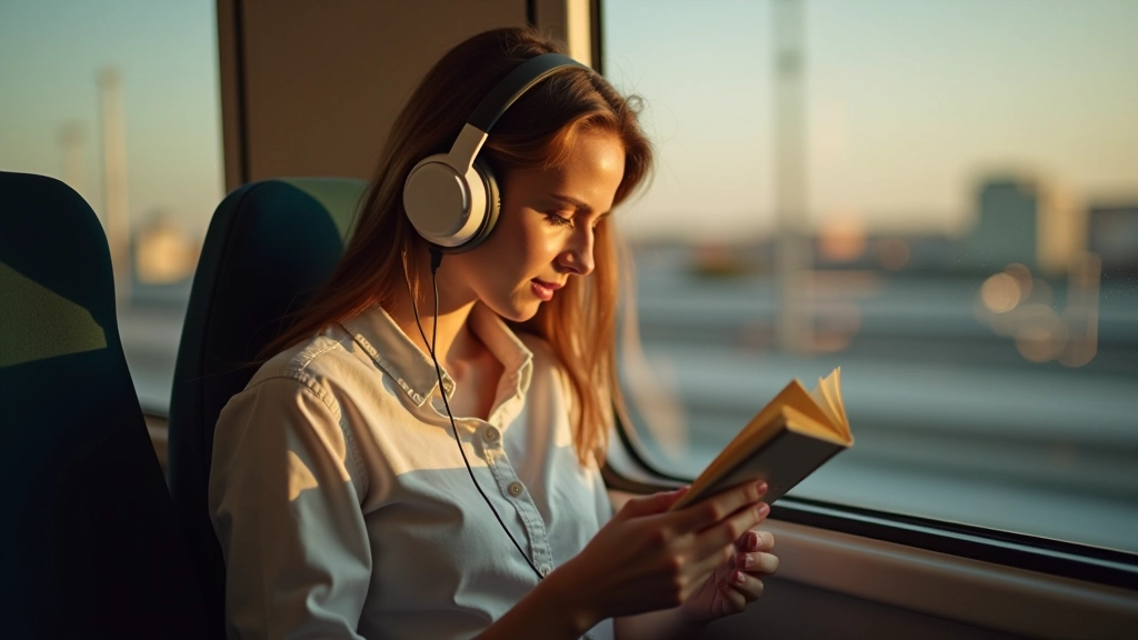 Persona con auricolari che ascolta audiolibri