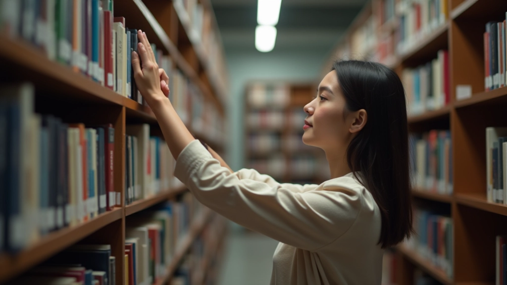 Persona che prende un libro da uno scaffale ben organizzato in biblioteca pubblica italiana